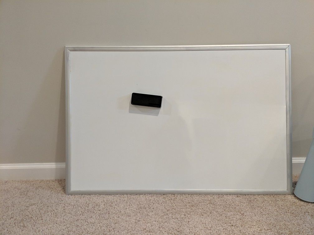 Large white magnetic board with magnetic eraser