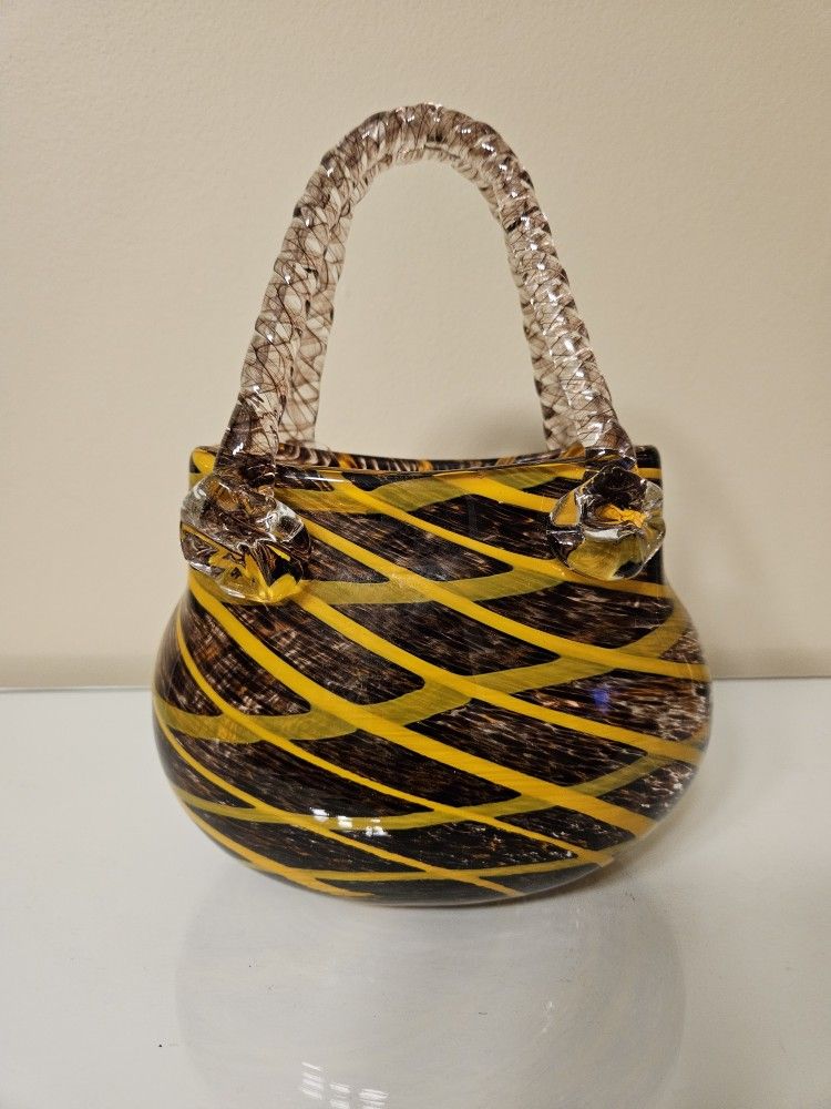 Fifth Avenue Crystal Art Glass Purse Vase 9 1/2" Hand Blown