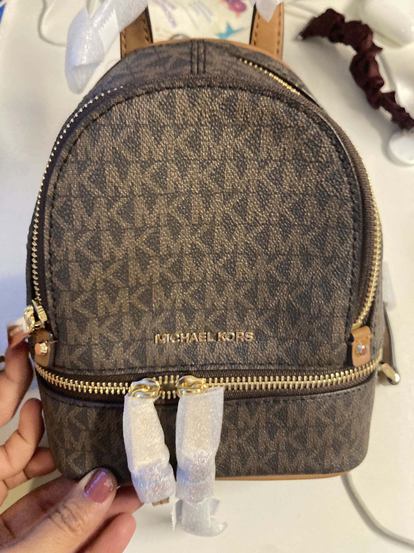 Mini MICHAEL KORS Rhea Mini Color-Block Logo Backpack: Pink, White and Gold  for Sale in Concord, CA - OfferUp