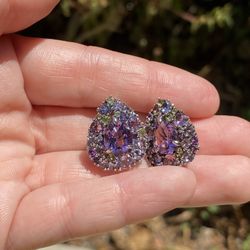 8.5 Ct Genuine multi gemstone Ear Rings Sterling Silver 