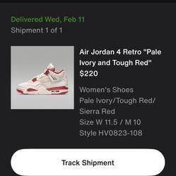 Air Jordan 4 Retro "Pale Ivory and Tough Red" $220 Women's Shoes
