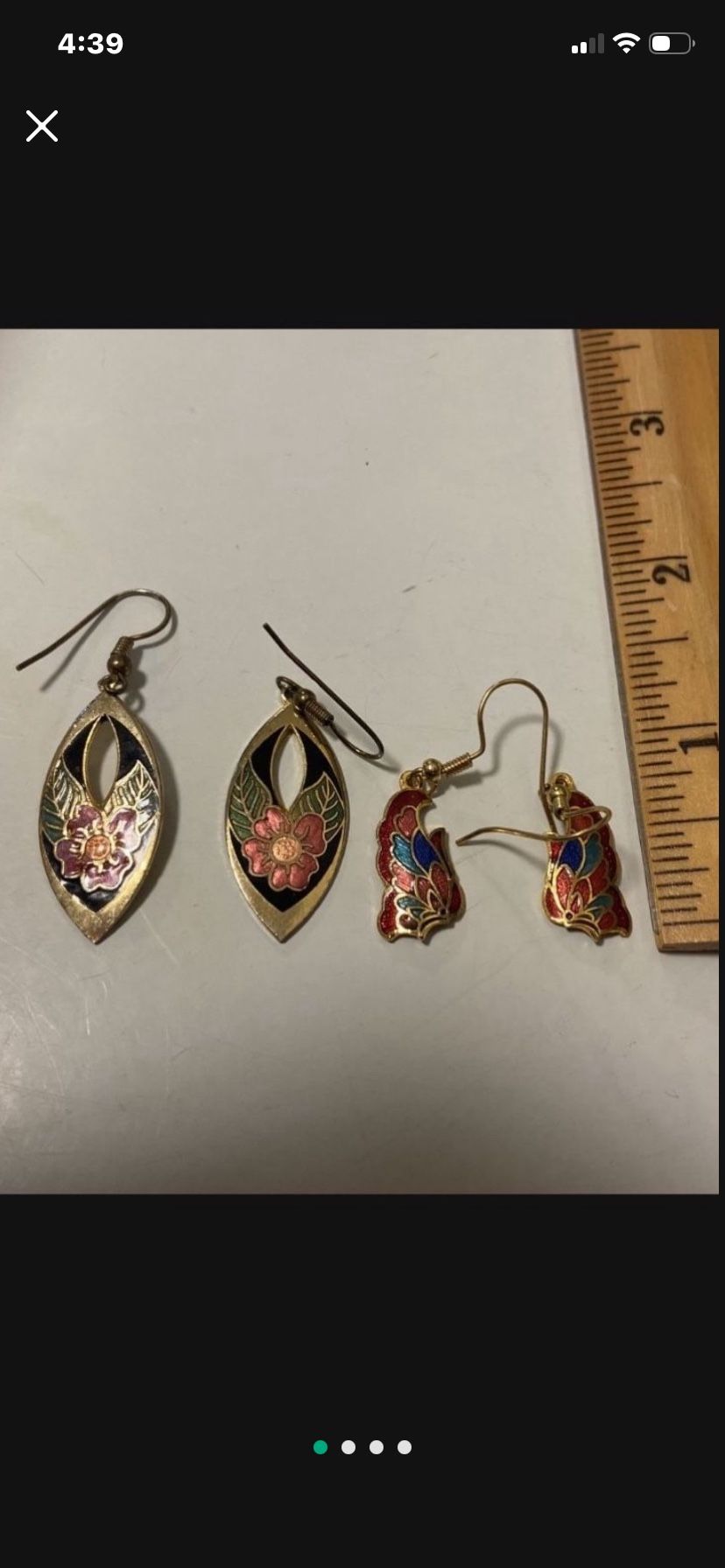 2 Pair Vintage 80's Enameled Dangling Earrings