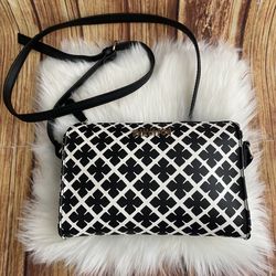 Reaction Kenneth Cole Women Small Faux Leather Purse Crossbody Bag Black & White