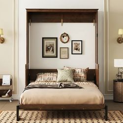 Serein Queen Size Wood Murphy Bed with Shelf
