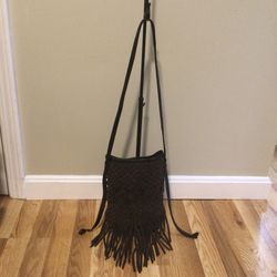 Lucky Brand Daisy Leather & Suede Macramé Fringed Crossbody 