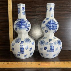 Pair Of Vintage Porcelain Gourd Shape Crackle Ware Vase’s  
