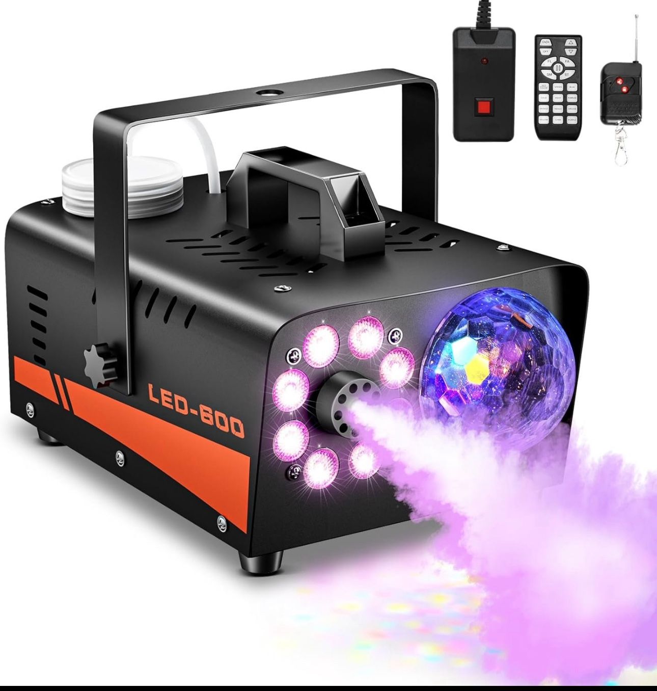New in Box-Fog Machine with Disco Lights – 600W, 3000CFM, 13-Color LED, Remote Control