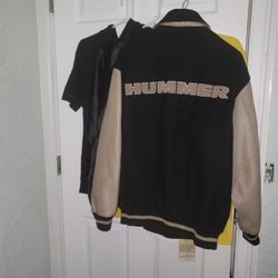 HUMMER H2 LETTERMAN JACKET WITH TAN GENUINE LEATHER  LARGE MENS