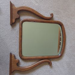 Antique Oak Beveled Dresser Mirror W/ Swivel Tilt