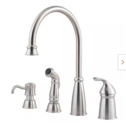 Brand New -Avalon Single Handle High-Arc Standard Kitchen Faucet w/ Side Sprayer and Soap Dispenser