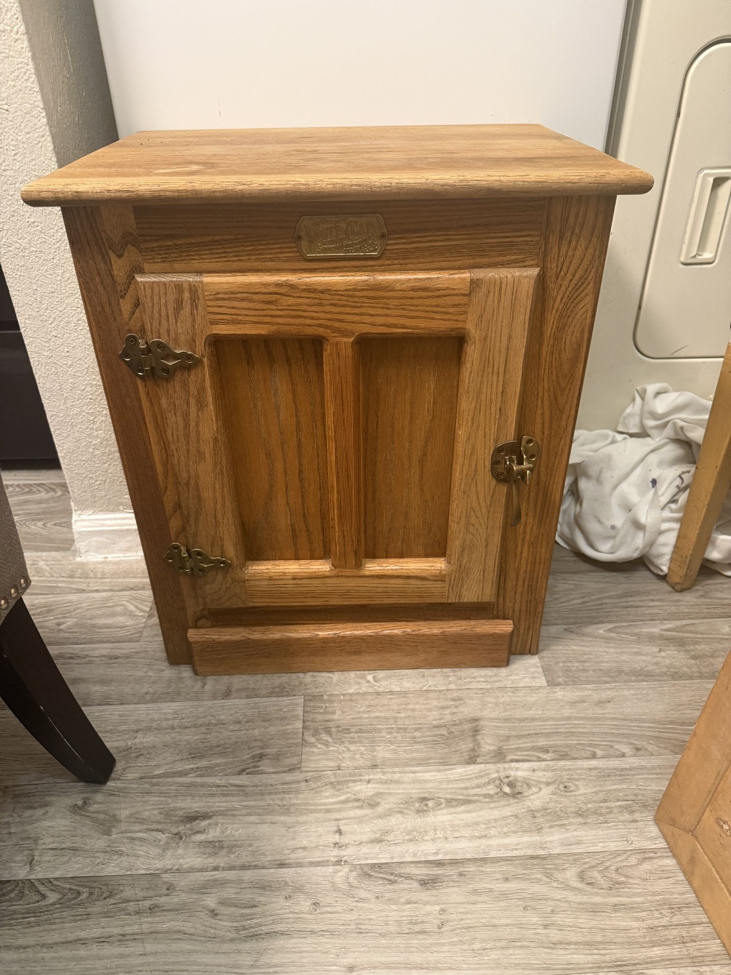 Vintage White Clad Oak Wood Ice Box Night Stand
