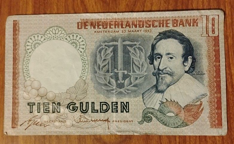1953 Neitherlands Holland Vintage Large Gulden Bill Banknote Currency
