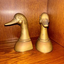 Vintage solid brass duck head bookends 