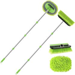 2 Pack Car Wash Brush with Long Handle, 62" Microfiber Car Wash Mop and Car Washing Brush Combo Set, Scratch-Free Soft Bristle Car Wash Mop Brushes Cl
