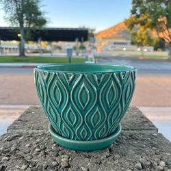 Teal ceramic pot