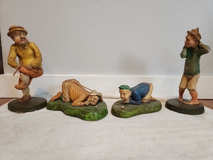 Collection Lot Vintage Ideal Originals USA Humorous Chalkware Golfers Sculptures