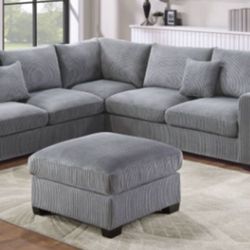 New Gray Or White Corduroy Sectional And Ottoman Sofa Couch 