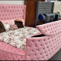 NO CREDIT NEEDED!!! Tufted Bed Frames w/fireplace/tv/storage