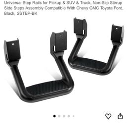 2 Pcs of Aluminum Side Hoop Steps, Universal Step Rails for Pickup & SUV & Truck, Non-Slip Stirrup Side Steps Assembly Compatible With Chevy GMC Toyot