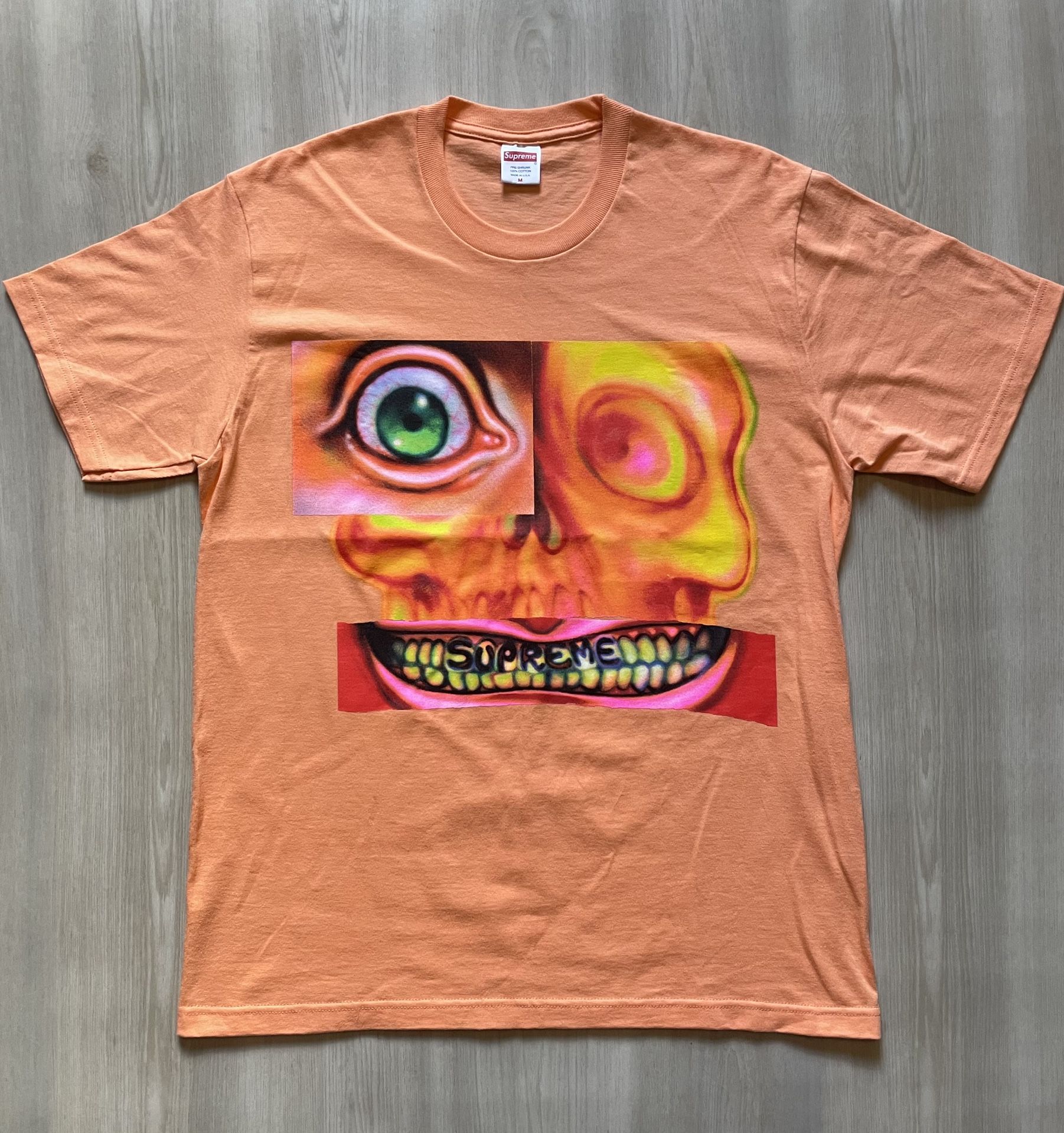 Supreme 21AW Face Print T Shirt Tops Short Sleeve Peach Size M 