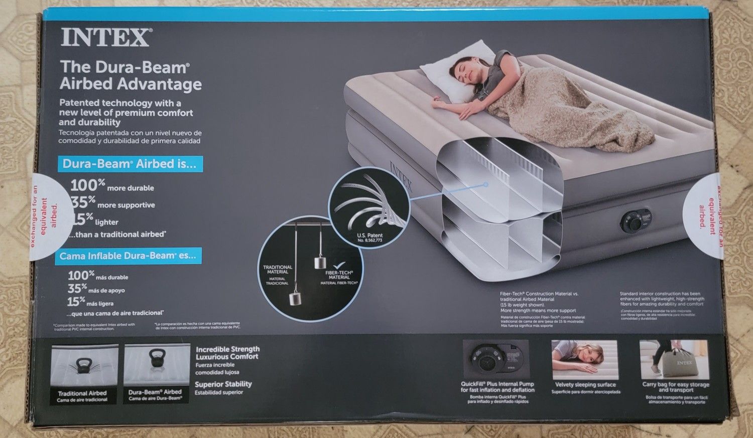 Intex 20" Dura-Beam Deluxe Raised Air Bed Mattress with Internal Pump -Queen/New