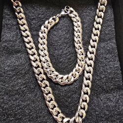 20" necklace and 8" matching bracelet. Cuban link    stainless steel. They come as a pair necklace and bracelet together. Great Christmas gift or stoc