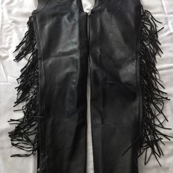 Black Leather Chaps with Fringe.