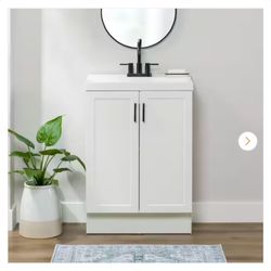 Glacier Bay Penlee 25 in. Single Sink White Bath Vanity with White Cultured Marble Top (Assembled) $155