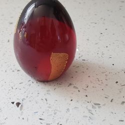 MURANO GLASS EGG PAPERWEIGHT DEEP RED w/ ADDED GOLD + STICKER MADE IN ITALY