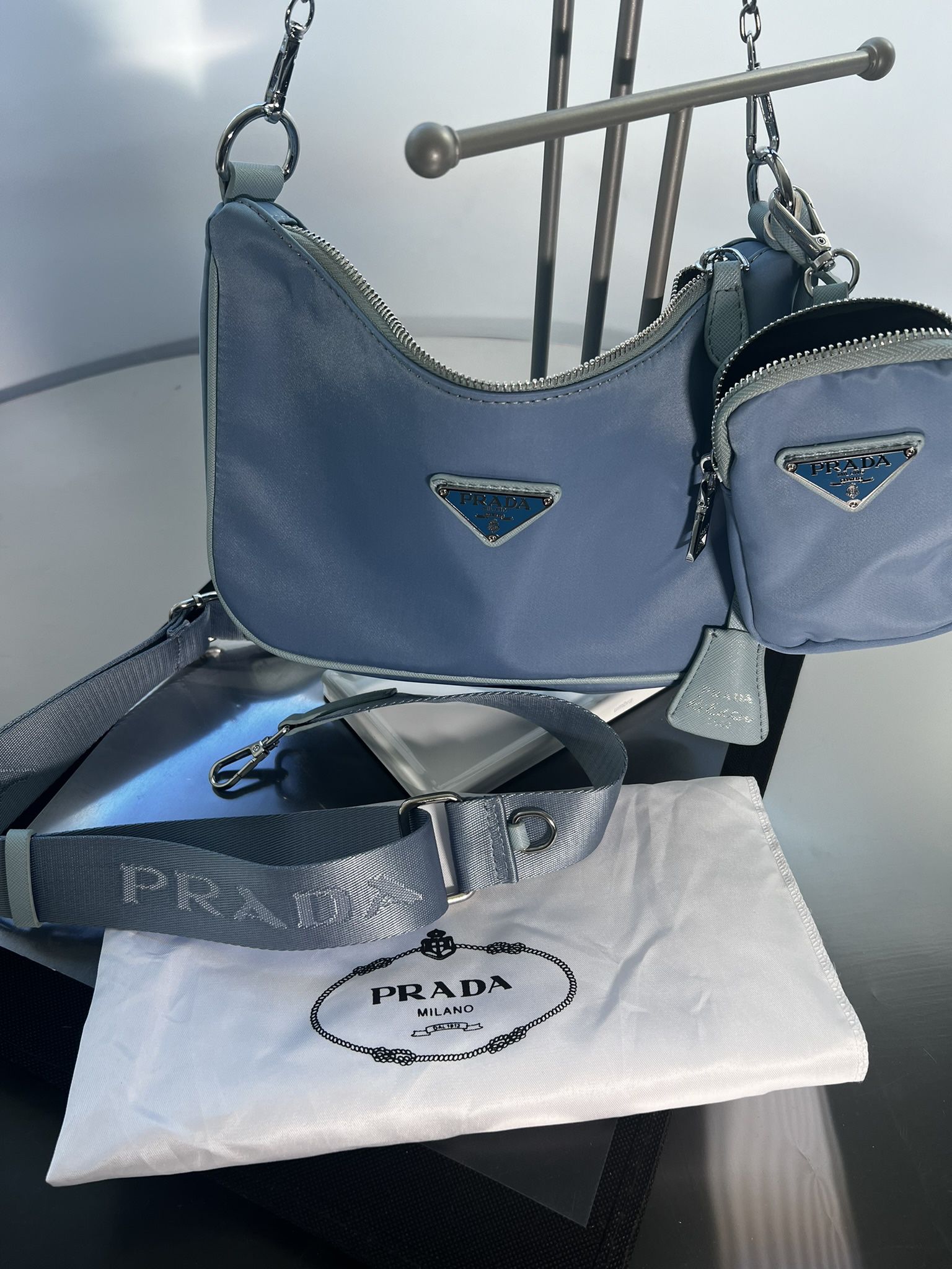 Prada Re-Edition 2000 Re-Nylon Shoulder Bag with Pouch and Keyring