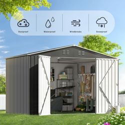 Outdoor Sheds 6FT x 8FT & Outdoor Storage Clearance, Metal Anti-Corrosion Utility Tool House with Lockable Door & Shutter Vents, Waterproof Storage Ga