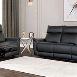Brand New Black Leather Reclining Sofa & Loveseat 