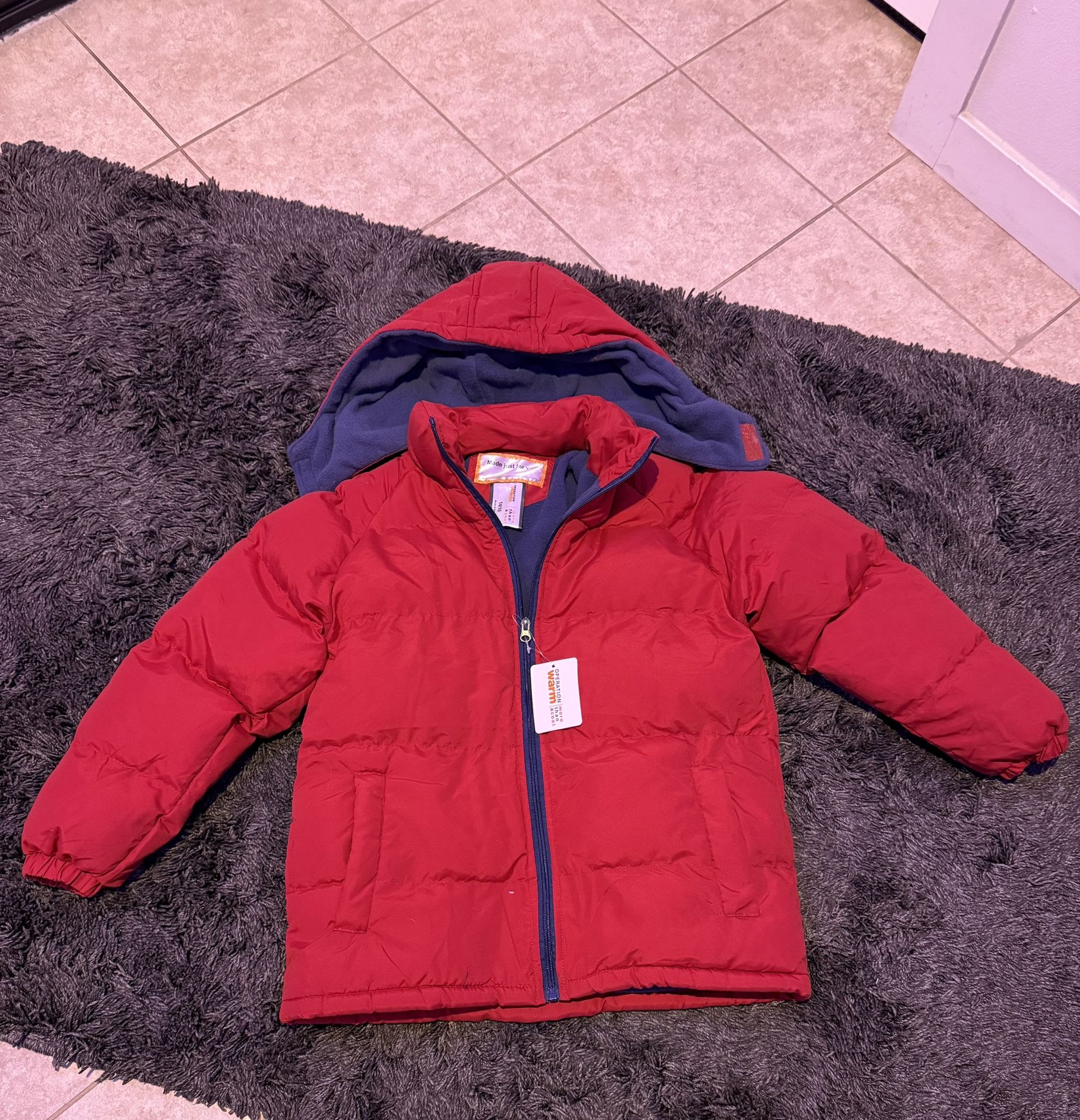 Brand New Red Winter Hoodie Jacket Size 14/16  Inside extra layer of fleece for extra warmth