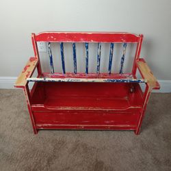 Children's Distressed Red and Blue Wooden Storage Bench