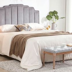 Kingfun Mid Century Headboards for King Size Bed, Velvet Upholstered Tufted Bed Headboard with Nail