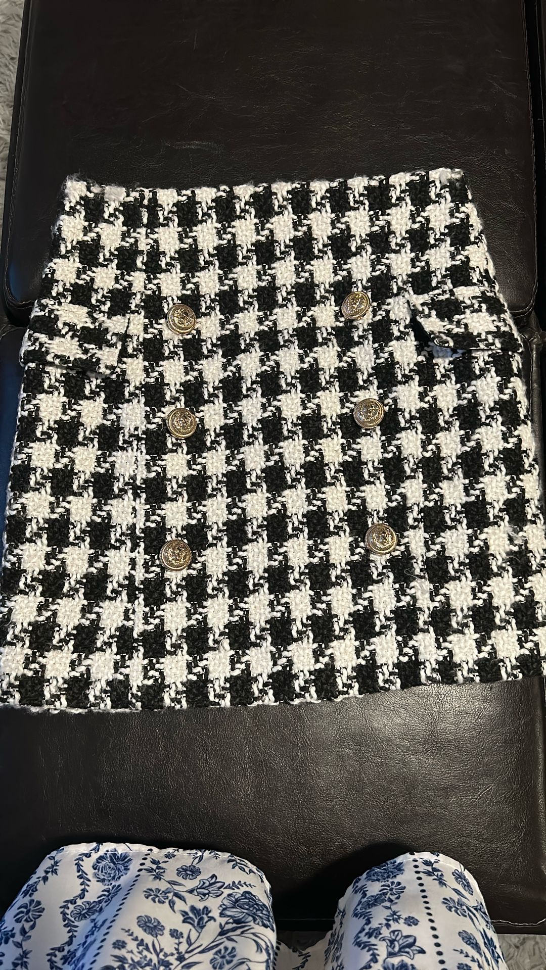 Elegant Houndstooth Black And White Mini Skirt