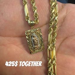 10k Milano chain With 10k Gold Virgin Mary 
