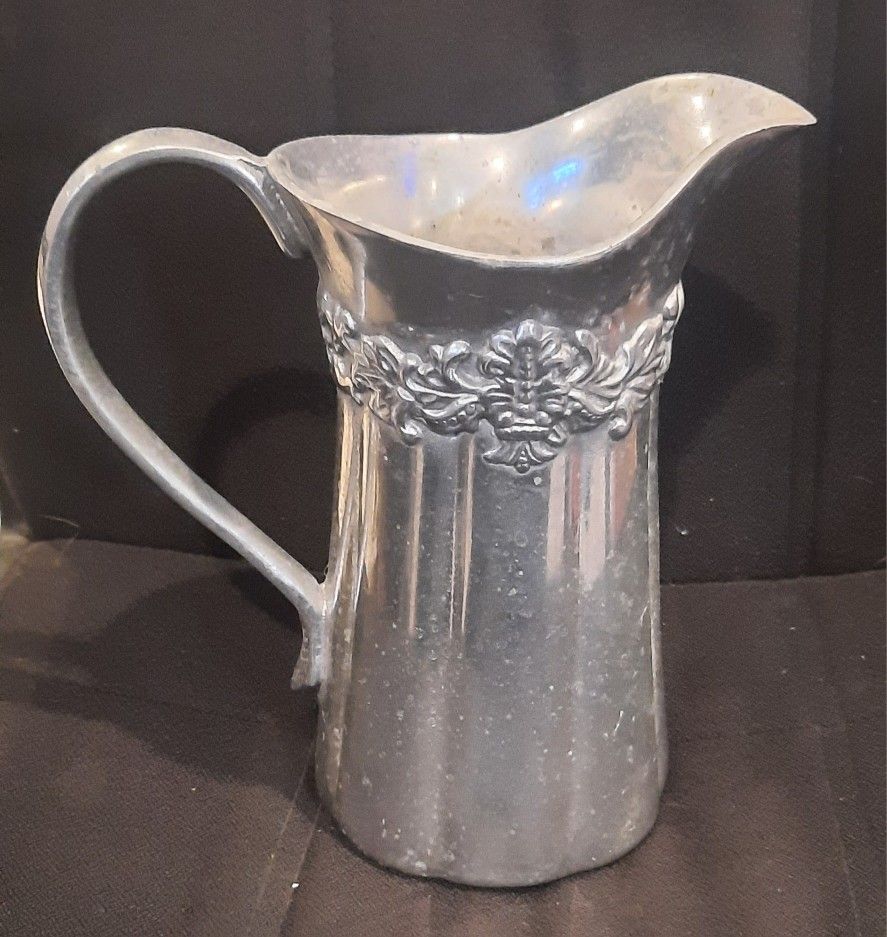 Pewter Pitcher / Vase with metal flowers