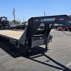 2025 Lamar 102x32 Gooseneck Deckover Heavy Duty Flatbed Trailer 24k GVWR Mega Ramps (27’+5’)