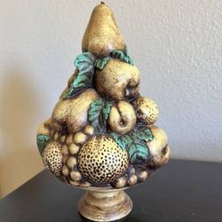 Vintage Ceramic Mid Century Gold/ Green Antiqued Stacked Fruit Topiary