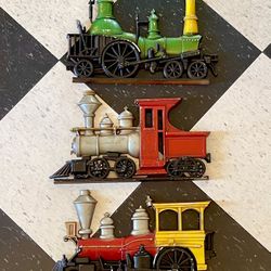 Vintage 1969 Metal Steam Train Engine Wall Decor 3 Piece 🚂