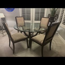 Wood Table Base  With 4 Dining Chairs- Glass Top Not Included