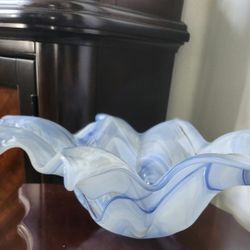 Murano Translucent White Glass Bowl 17" H 6"  with Original Sticker