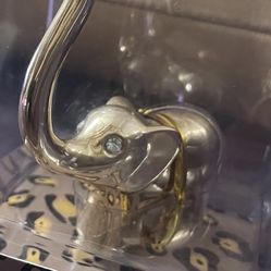 Elephant Ring Holder Gold Tone Metal with Crystal Eyes 