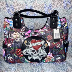 New Black ED HARDY Purse Tote Bag Love Kills Slowly Tattoo Skull Heart NWT Y2K 