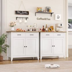 Set of 2pcs Entryway Cabinet, Kitchen Storage Cabinet, Farmhouse Buffet Sideboard with 2 Drawers and 2 Doors,Coffee Bar with Storage for Dining Room L