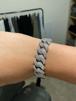 925 Silver Cuban link Mens Bracelet VVS1