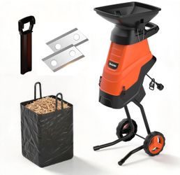 MAXLANDER 15-Amp Electric Wood Chipper Shredder, 1.75-Inch Cutting Capacity, Yard Waste Mulcher for Composting Branches & Twigs, Corded Chipper with C