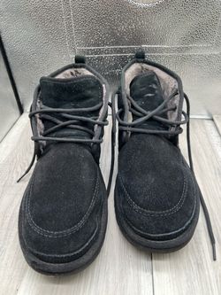 UGG $140 Mens 14 Black Gray Fur Lined Suede Lace Up Casual Boot Shoes
