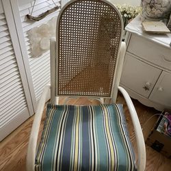 White Bamboo Rocking Chair With Pillow